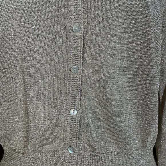 DKNY Tan/Gold Shimmer Cardigan - Size Medium - Picture 4 of 11